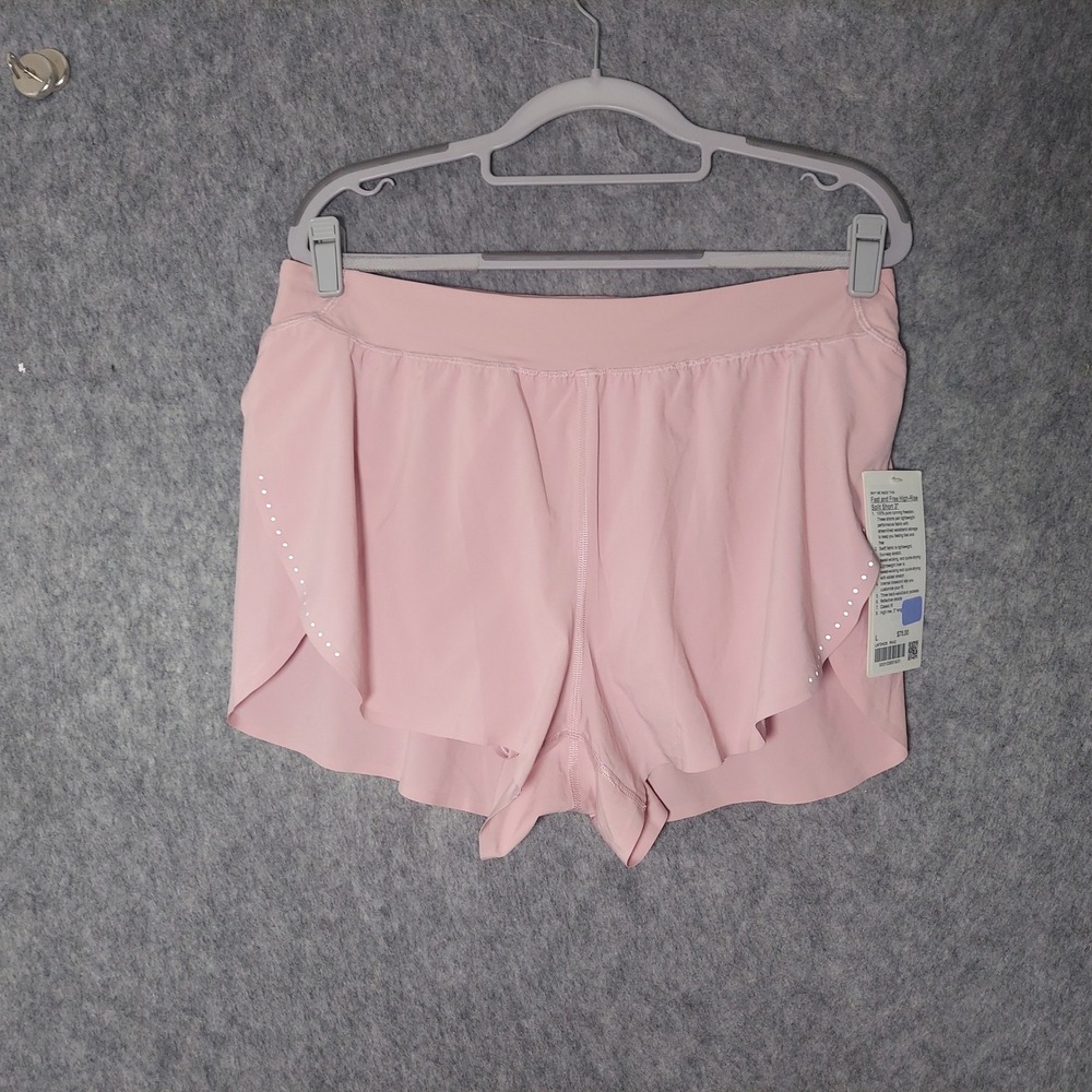 Lululemon Women Shorts L Pink Reflector Fast and Free High-Rise Split Short 3"